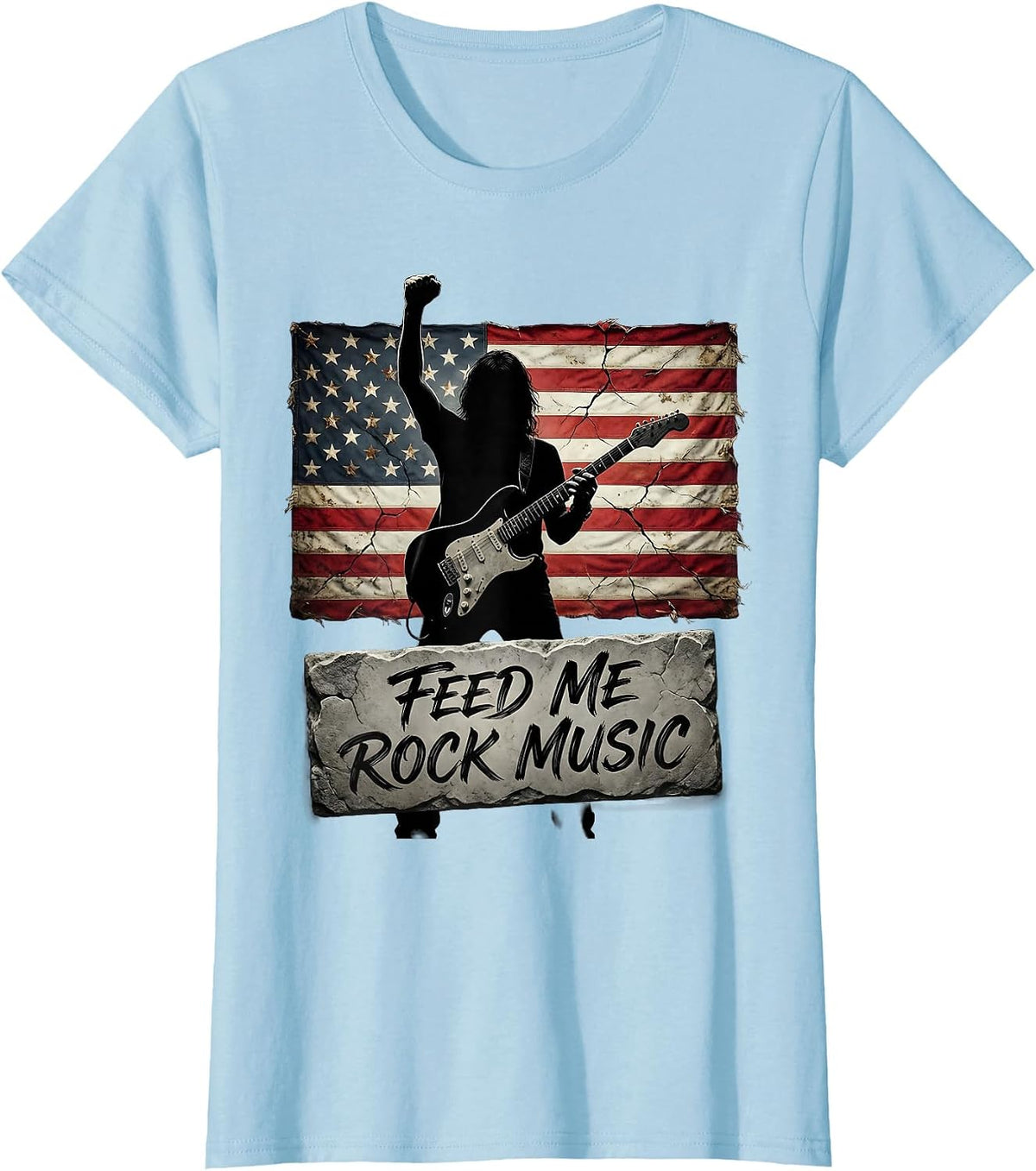 Feed Me Rock Music Graphic Design T-Shirt - Baby Blue