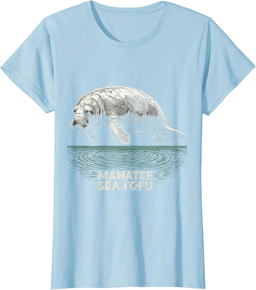 Women's Manatee Sea Tofu Funny Sea Animal Lover Manatee Humor T-Shirt - Baby Blue