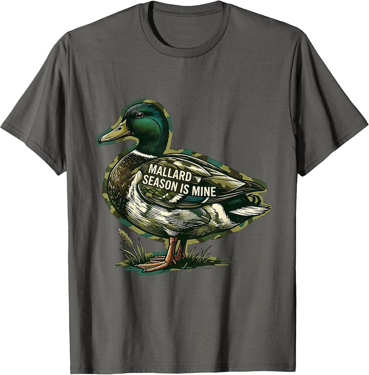 Mallard Season Is Mine Vintage Hunting Camo Duck Gift T-Shirt - Asphalt Grey