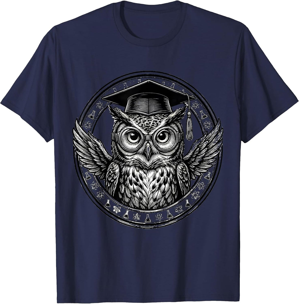 Men's Owl Science Teacher Lab Goggles Graduation Cap T-Shirt - Navy Blue