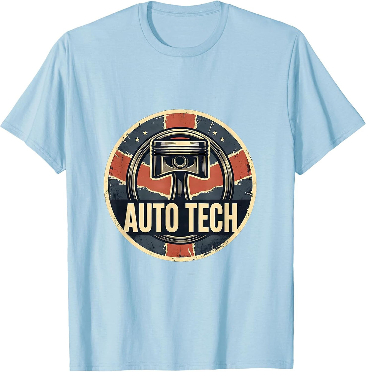 Men's Auto Tech Distressed American Flag Mechanic Oilfield Worker T-Shirt - Baby Blue