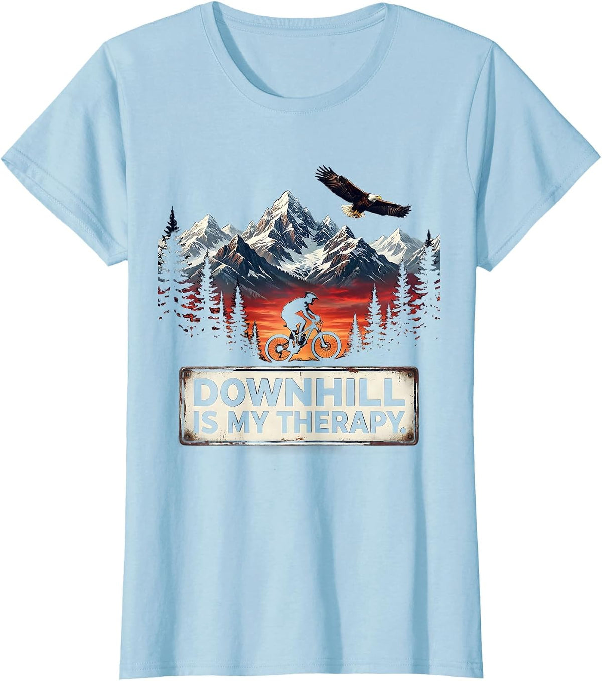 Downhill Is My Therapy Mountain Bike Design T-Shirt - Baby Blue