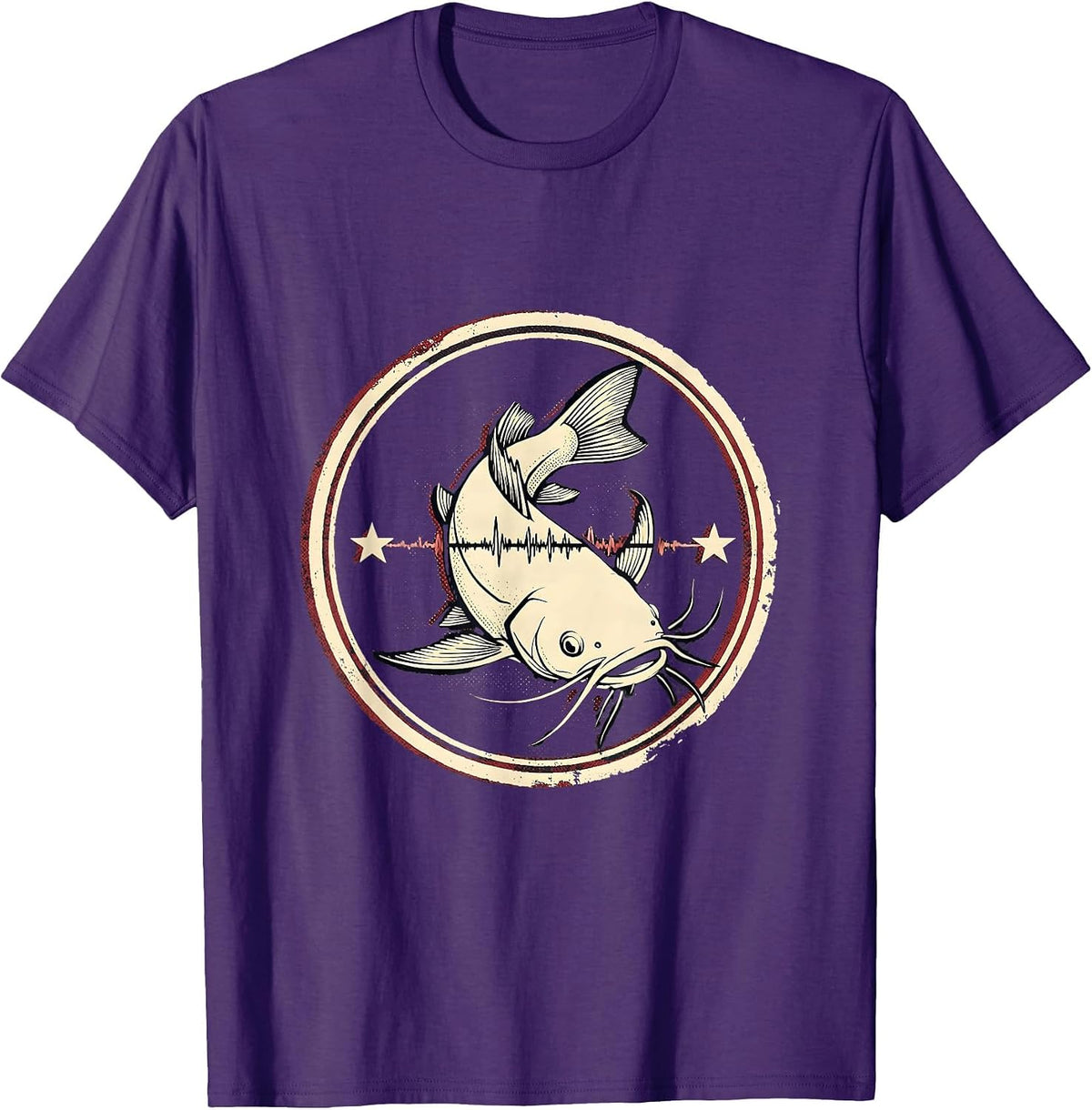 Men's Broad Channel Catfish Emblem Angler Fishing Enthusiast T-Shirt - Purple