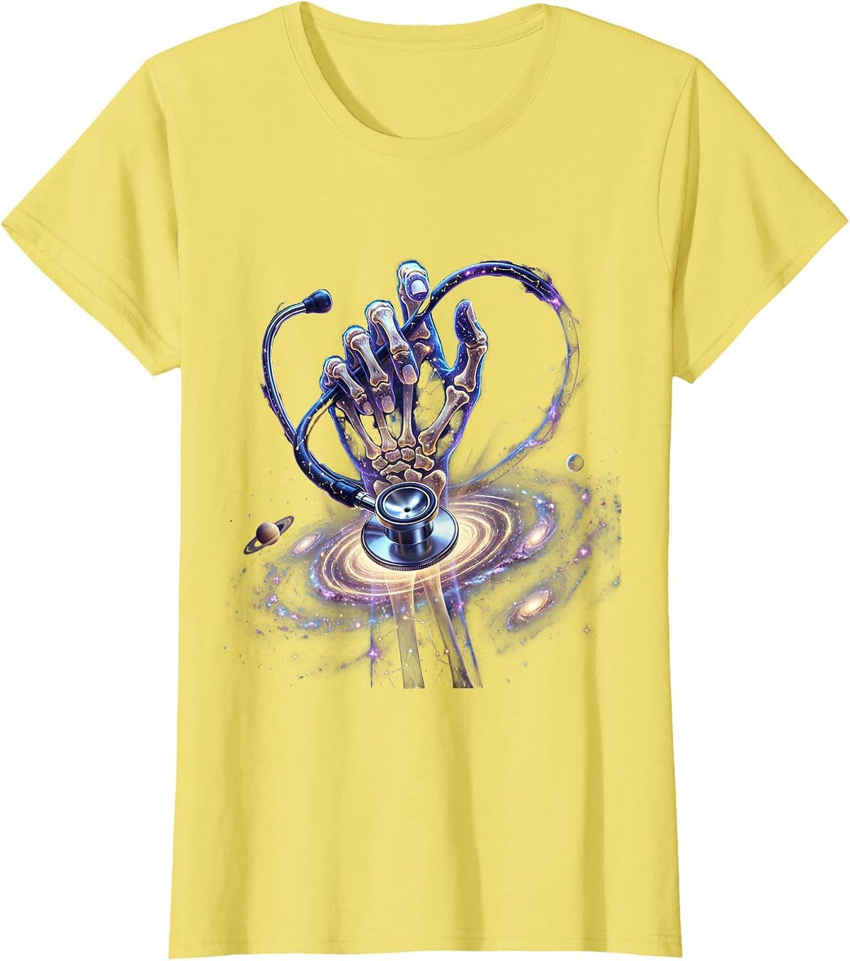 Women's Skeletal Hand Stethoscope Radiology Graphic T-Shirt - Lemon Yellow