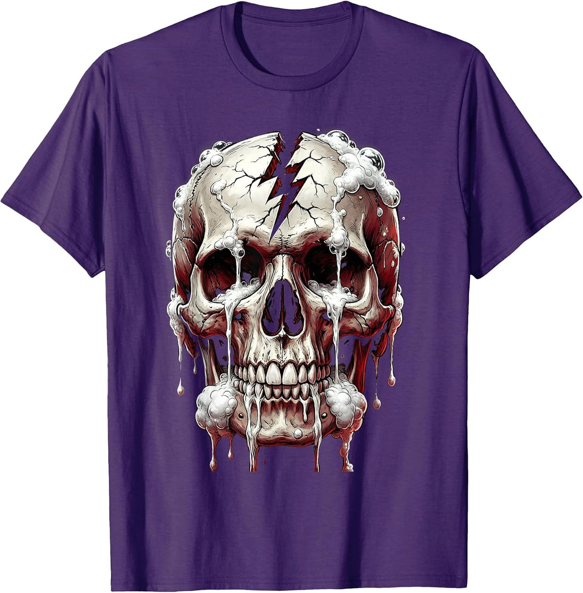 I Have Rabies Cracked Skull Dripping Foam Graphic T-Shirt - Purple