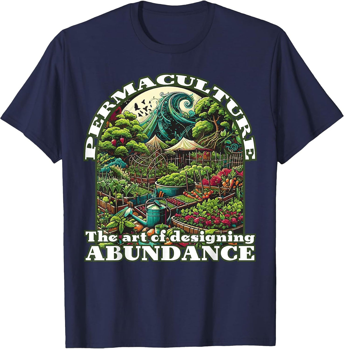 Permaculture Garden Food Forest Design T-Shirt - Navy Blue