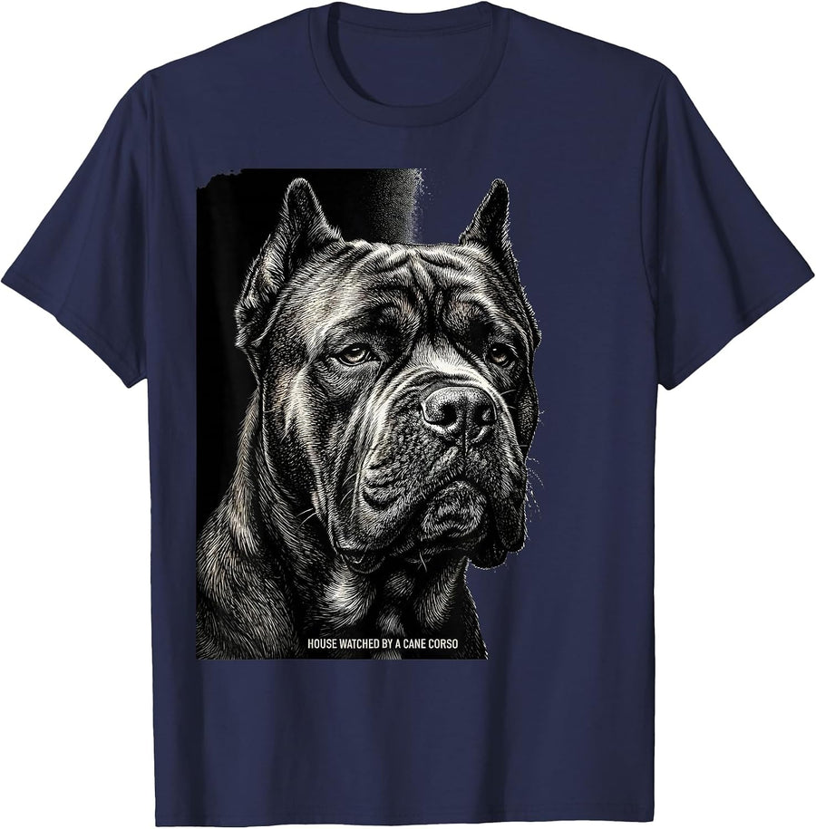 House Watched By A Cane Corso Funny Dog Owner Breed Pride T-Shirt - Navy Blue