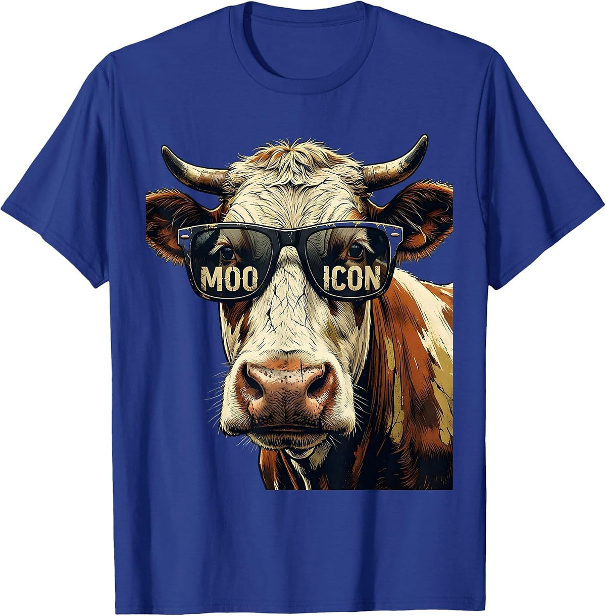 Moo Icon Funny Cow Sunglasses Farm Animal Humor T-Shirt - Royal Blue