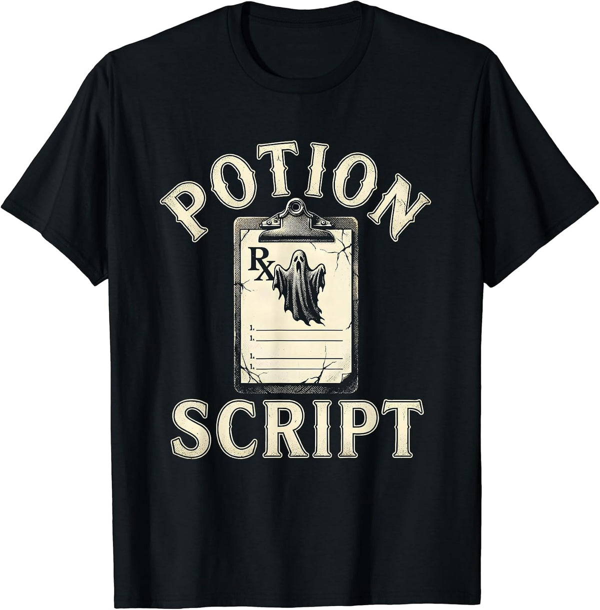 Men's Potionscript Funny Pharmacy Halloween Pharmacist Tech Crew T-Shirt - Black