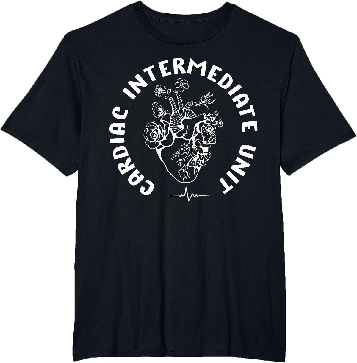 Cardiac Intermediate Unit Heart Flower Cardiac Nurse CTICU T-Shirt - Black