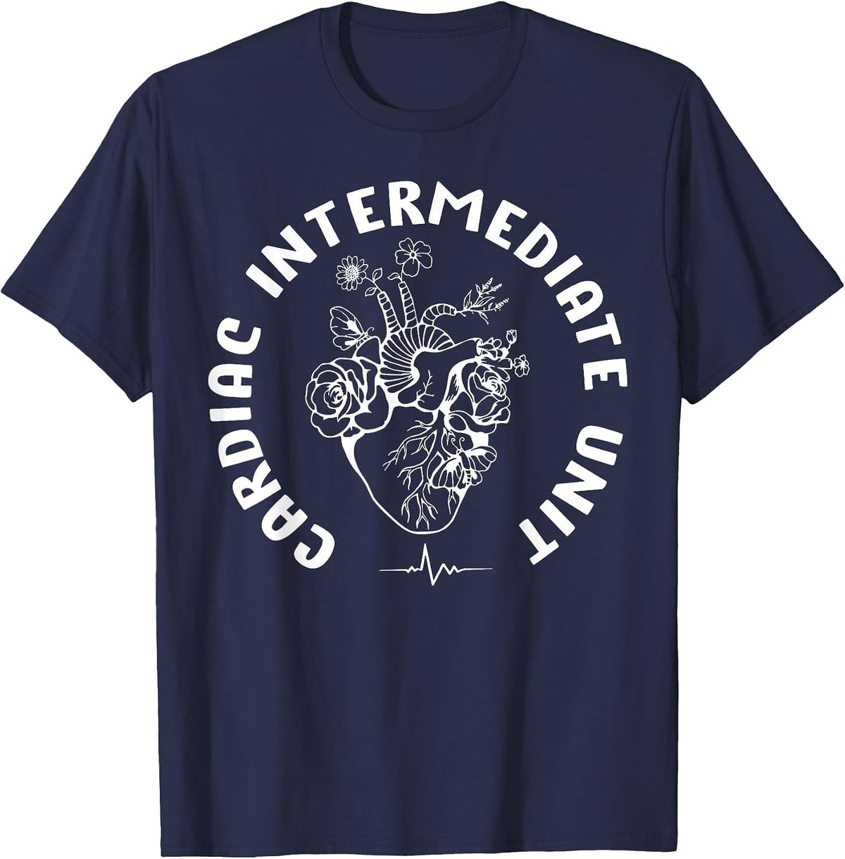 Cardiac Intermediate Unit Heart Flower Cardiac Nurse CTICU T-Shirt - Navy Blue