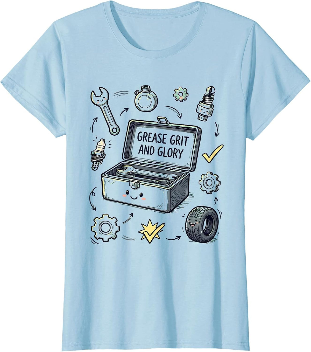 Valley Forge Automotive Grease Grit and Glory Design T-Shirt - Baby Blue