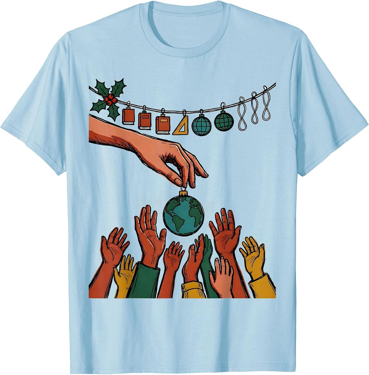 Men's Teacher History Ornament 12 Days Of Christmas Countdown T-Shirt - Baby Blue