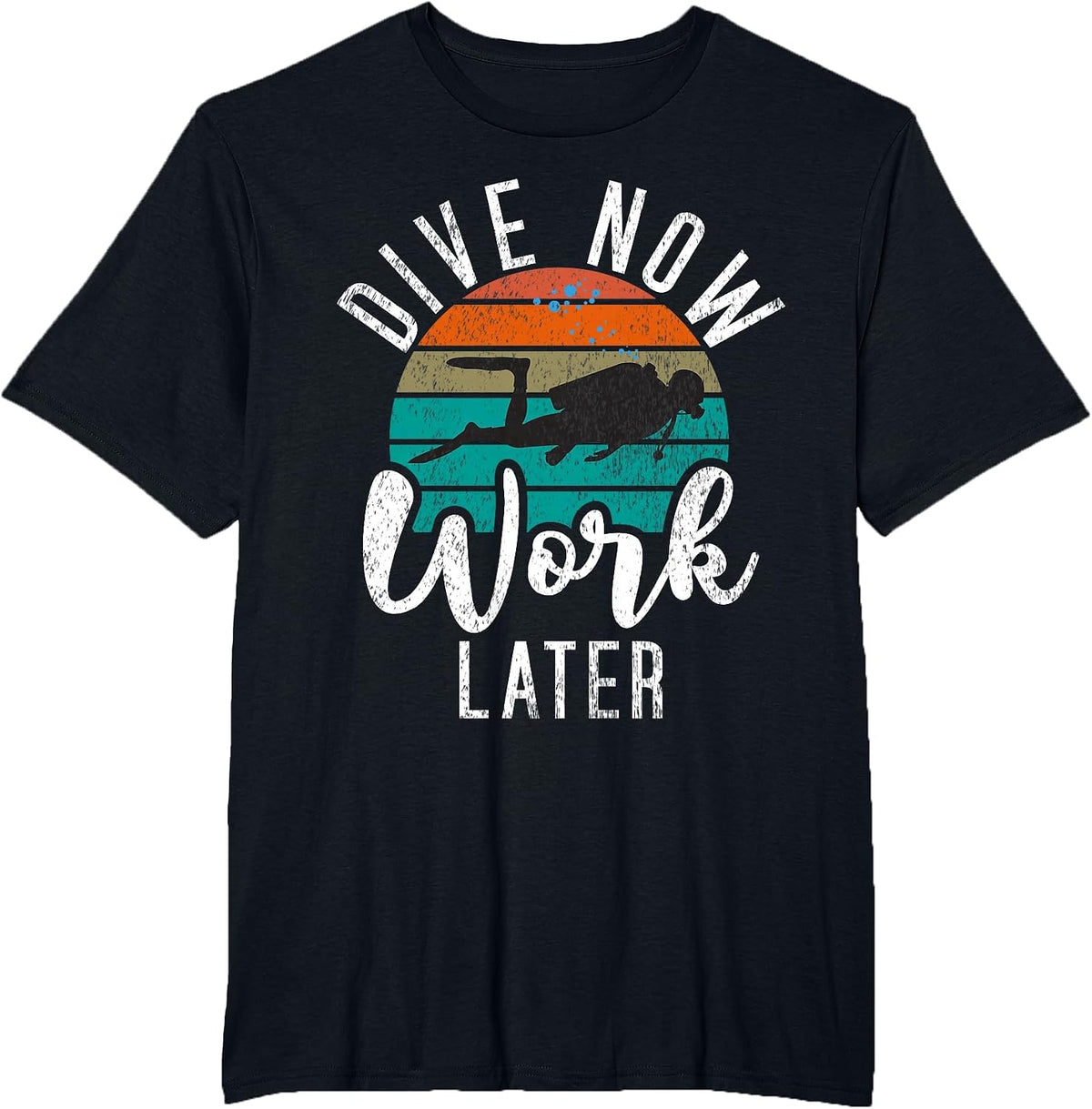 Dive Now Work Later Diving T-Shirt - Black