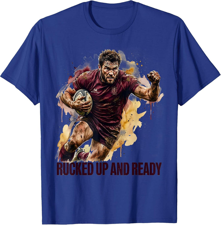 Rucked Up and Ready Rugby Graphic Design T-Shirt - Royal Blue