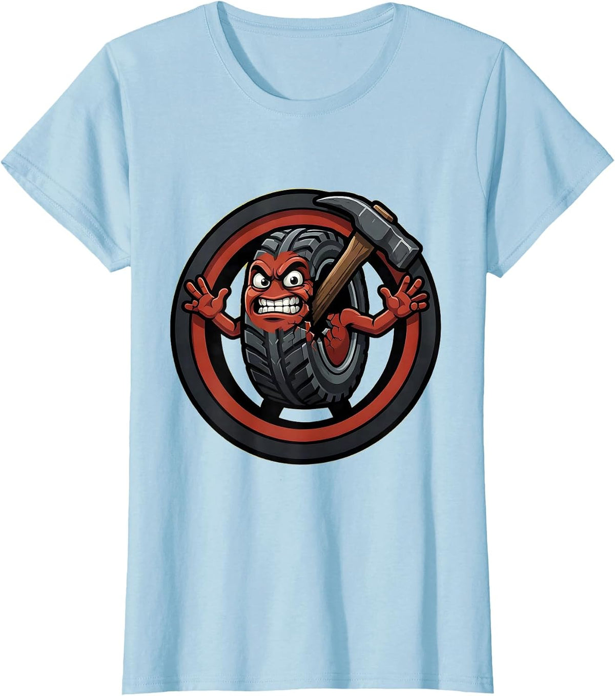 Women's Tire Iron Wedged in Split Tire Graphic T-Shirt - Baby Blue