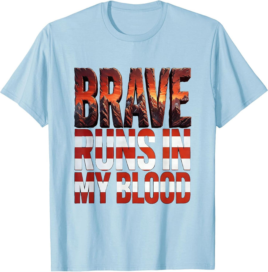 Men's Brave Runs In My Blood Firefighter Design T-Shirt - Baby Blue