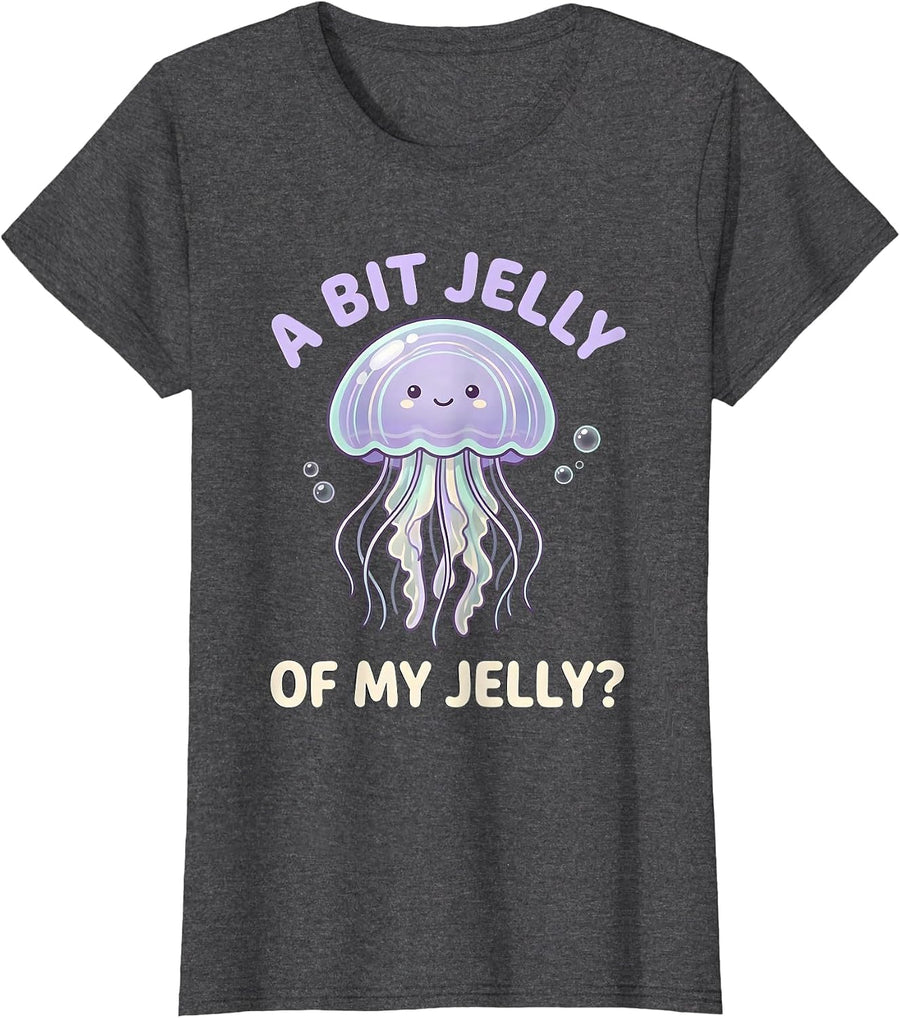Women's A Bit Jelly Of My Jelly? Cute Kawaii Jellyfish Ocean Animal T-Shirt - Dark Heather Grey