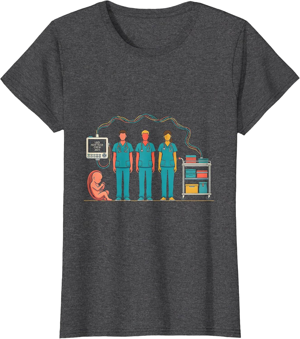 Women's L&D New Year Crew 2027 Funny Nurse Crew New Years Eve Party T-Shirt - Dark Heather Grey