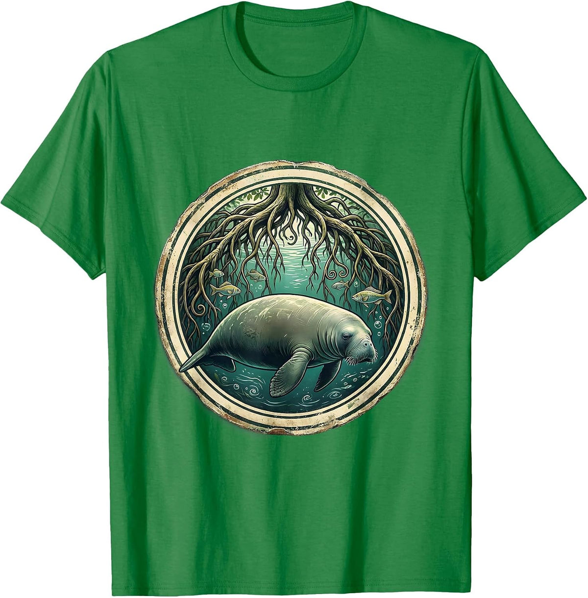 Men's Puerto Rico Manatee Mangrove Roots Illustration T-Shirt - Kelly Green
