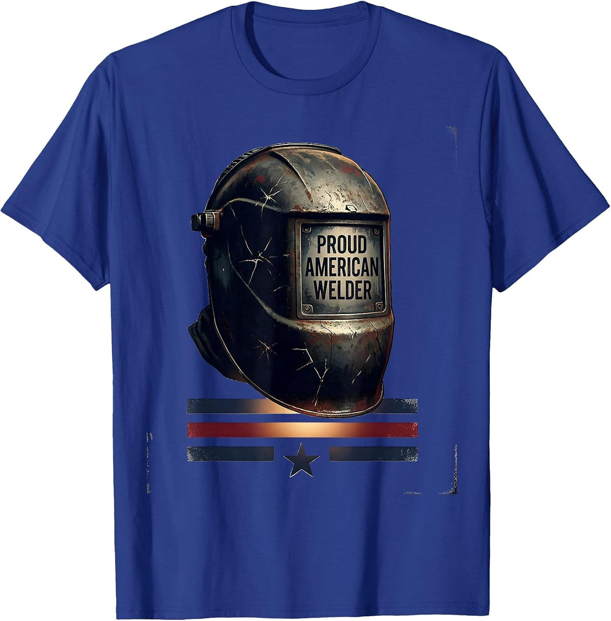 Men's Proud American Welder Distressed Patriotic Tradesman T-Shirt - Royal Blue