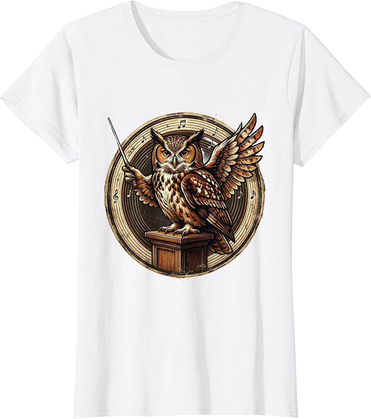 Owl Conductor Music Teacher Baton Podium Design T-Shirt - White