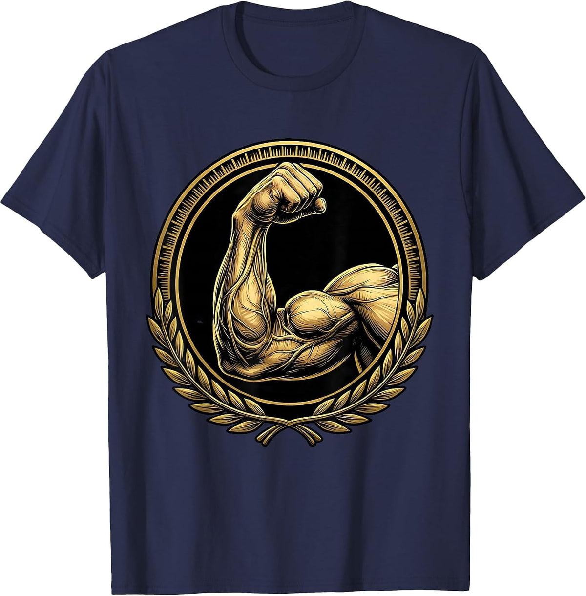 Bicep Curl Gym Illustration Graphic Tee T-Shirt - Navy Blue