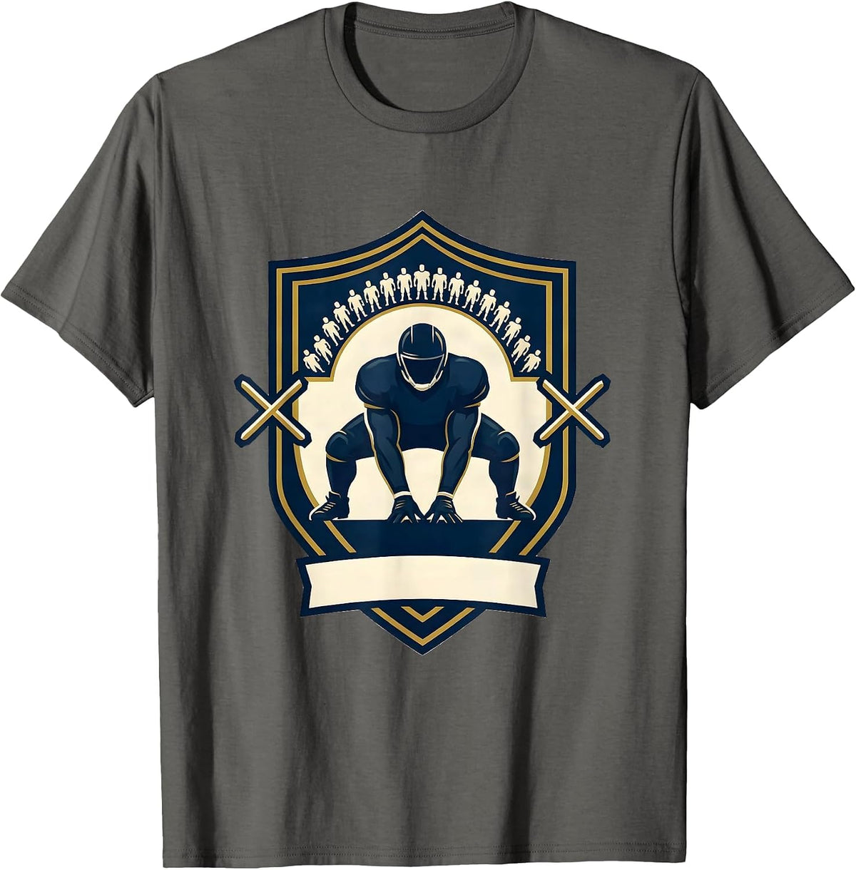Men's Lineman Crest Shield Football Fan Humor T-Shirt - Asphalt Grey