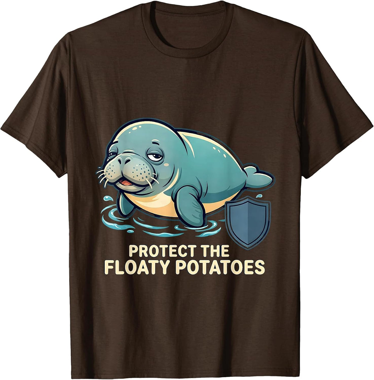 Protect The Floaty Potatoes Funny Manatee Lover Wildlife T-Shirt - Brown