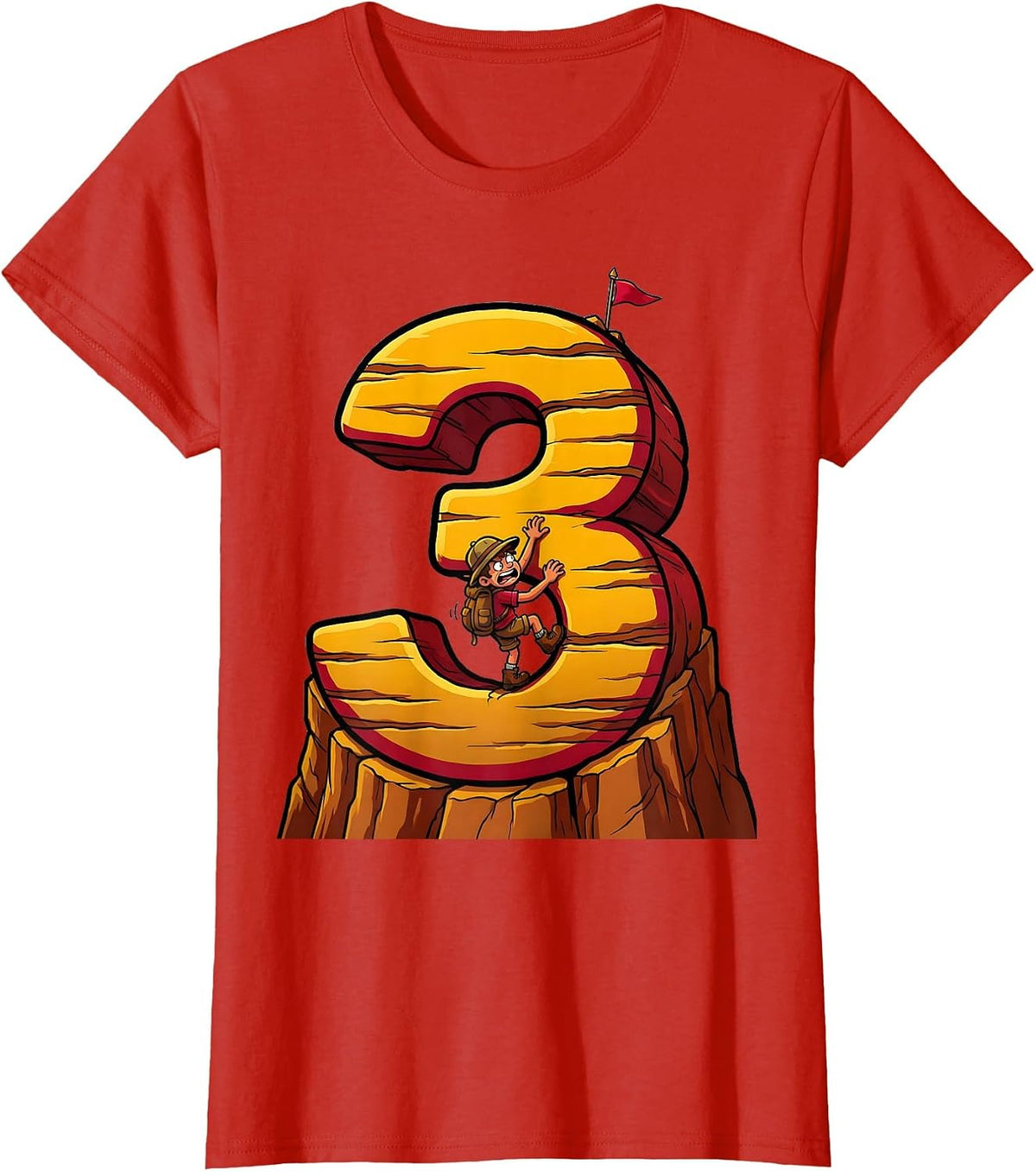 Third Grade Tiny Explorer Climbing Number Three T-Shirt - Red