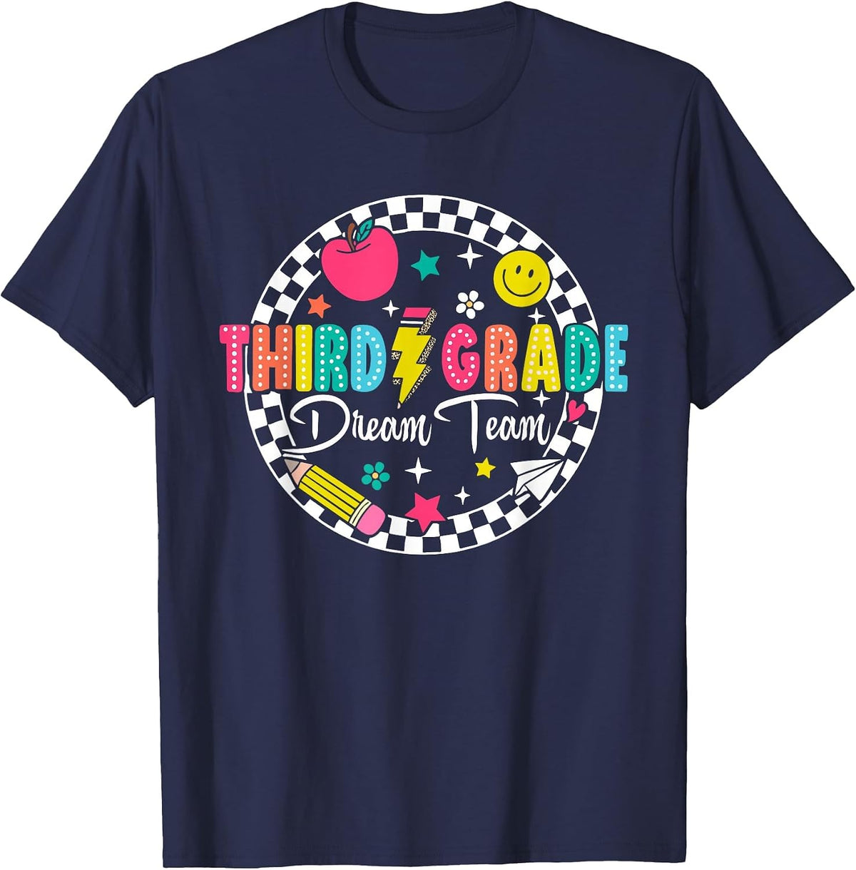 Third Grade Dream Team Back to School Tour Teacher (ON Back) T-Shirt - Navy Blue