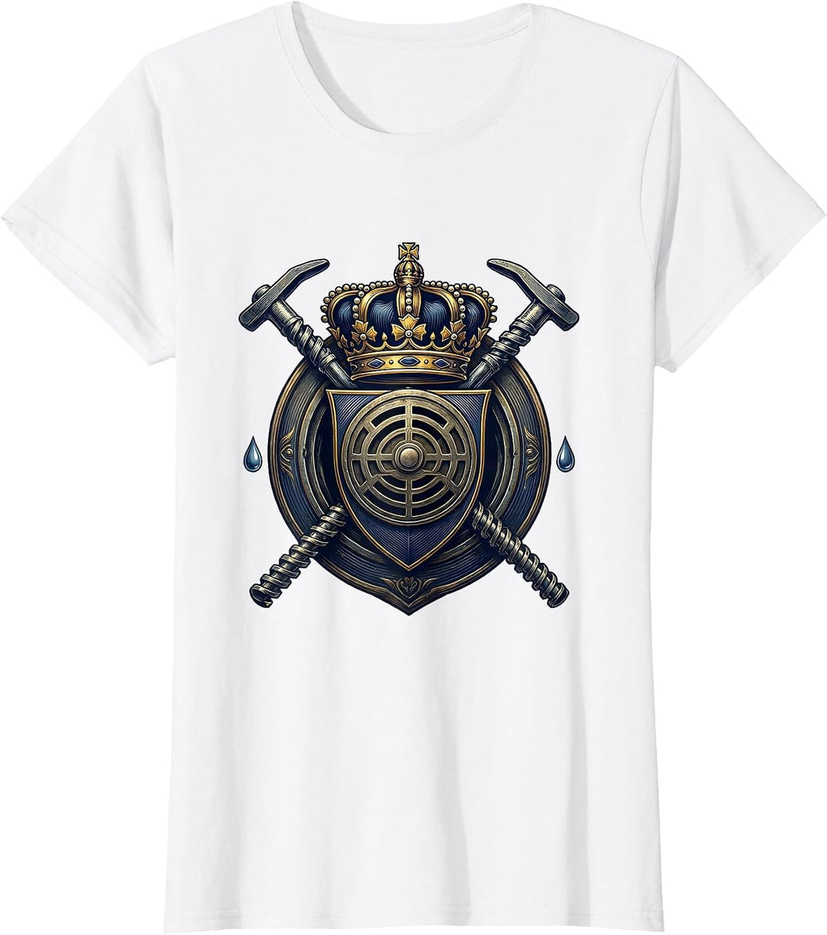 Heraldic Plumber Crest Funny Plumbing Gift T-Shirt - White