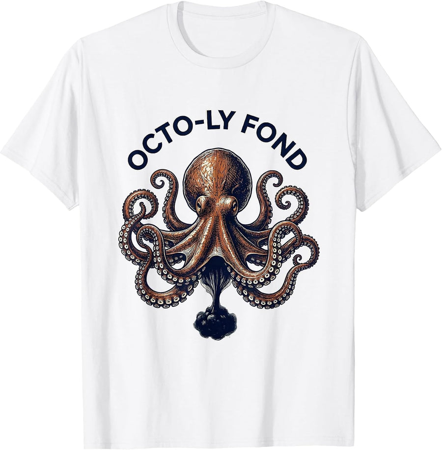 Men's octo-ly fond Vintage Octopus Ocean Wildlife Whimsical Humor T-Shirt - White