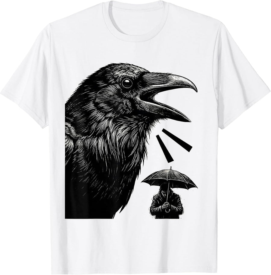 Men's Black Crow Gothic Humor Bird Lover Dark Deadpan T-Shirt - White