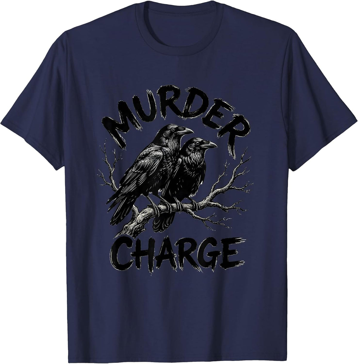 Murder Charge Bold Hand-Drawn Crows Bird Lover Humor T-Shirt - Navy Blue