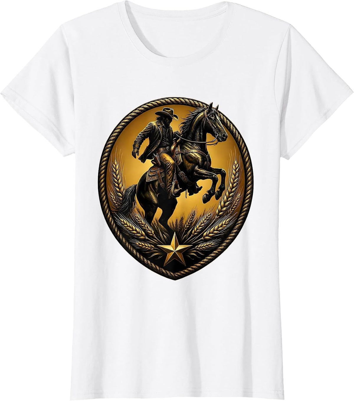 Cowboy Silhouette Riding Horse at Sunset T-Shirt - White