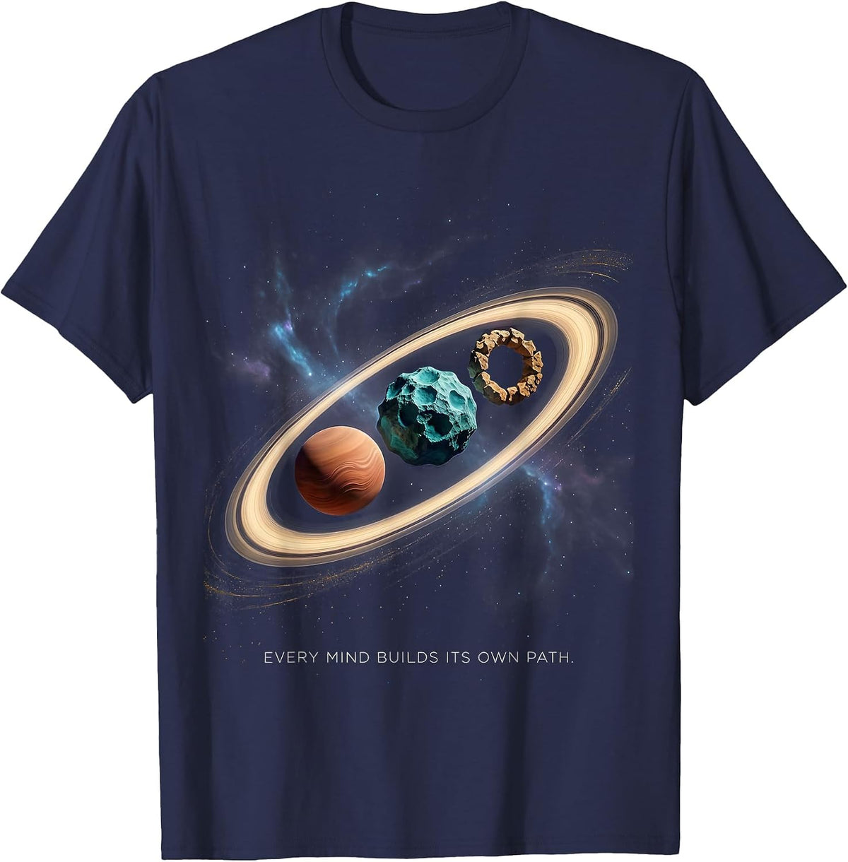 Men's Every Mind Builds Its Own Path Cosmic Neurodiverse Universe T-Shirt - Navy Blue