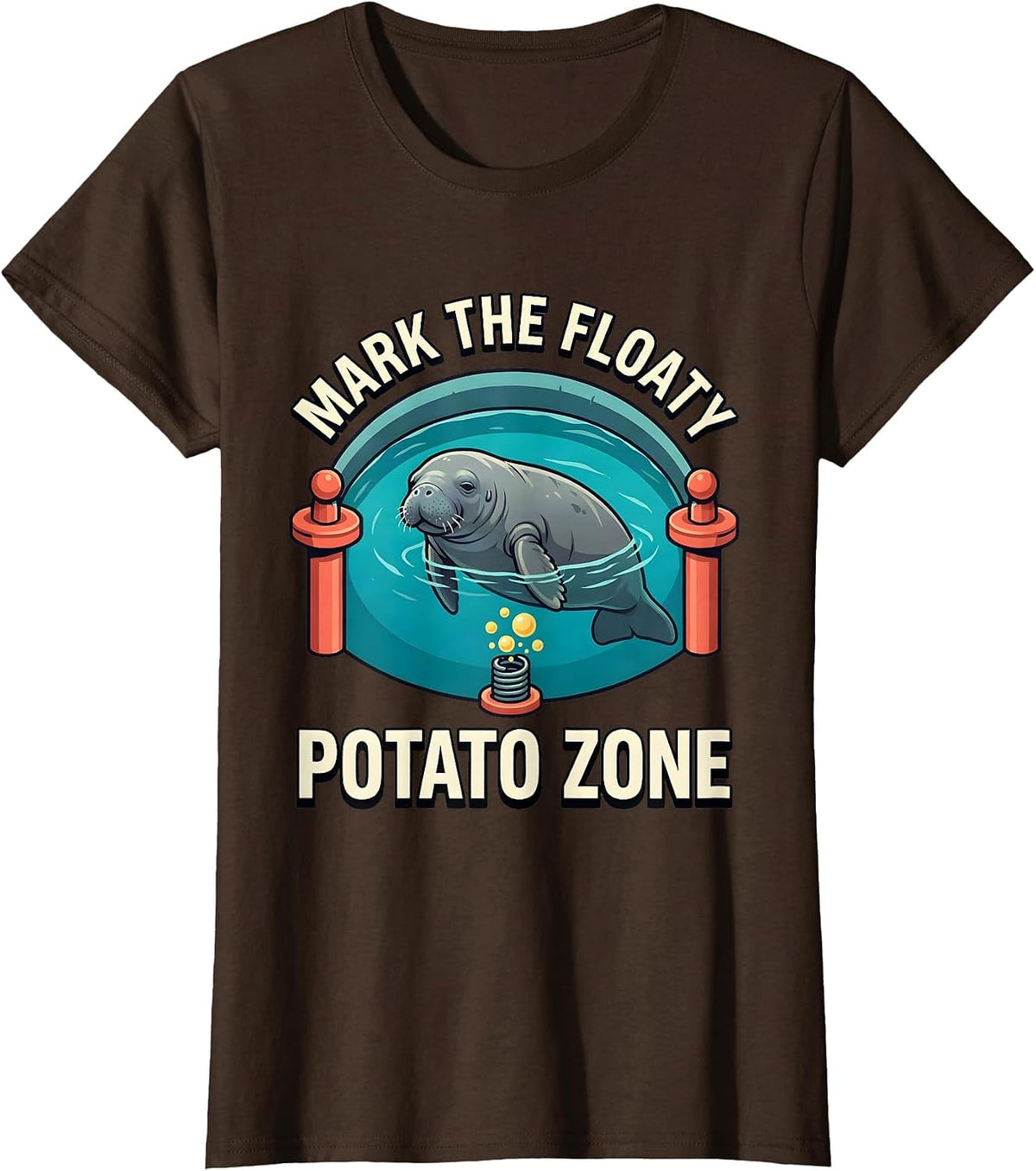 Women's Mark The Floaty Potato Zone Funny Manatee Lover Crystal T-Shirt - Brown