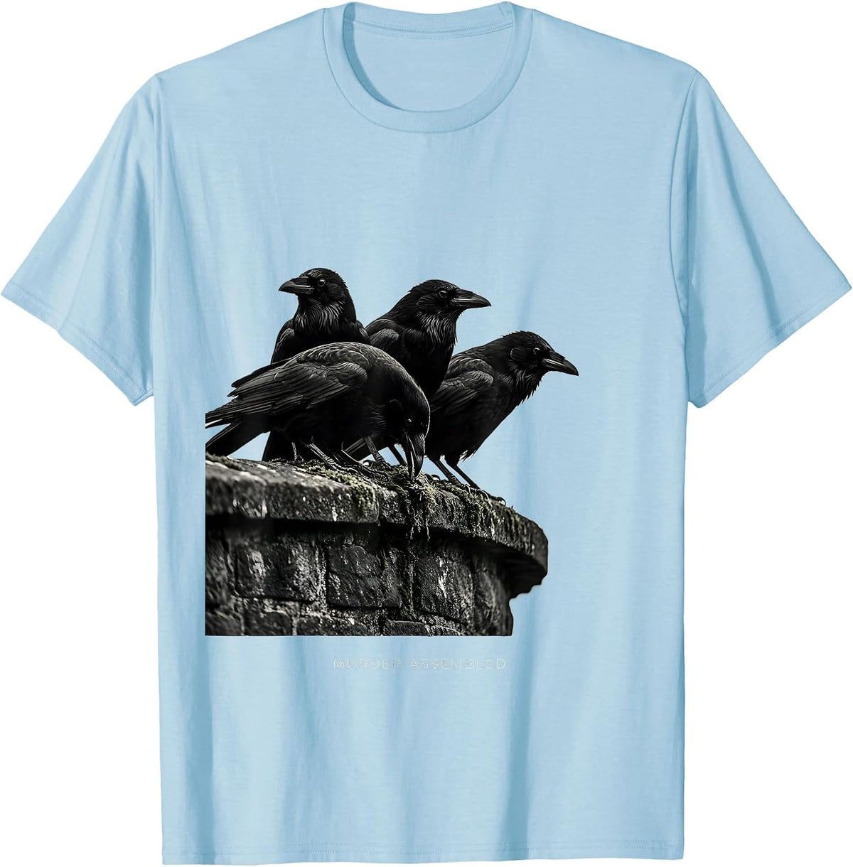 Men's Murder Assembled Dark Humor Crow Raven Bird Lover Gothic T-Shirt - Baby Blue