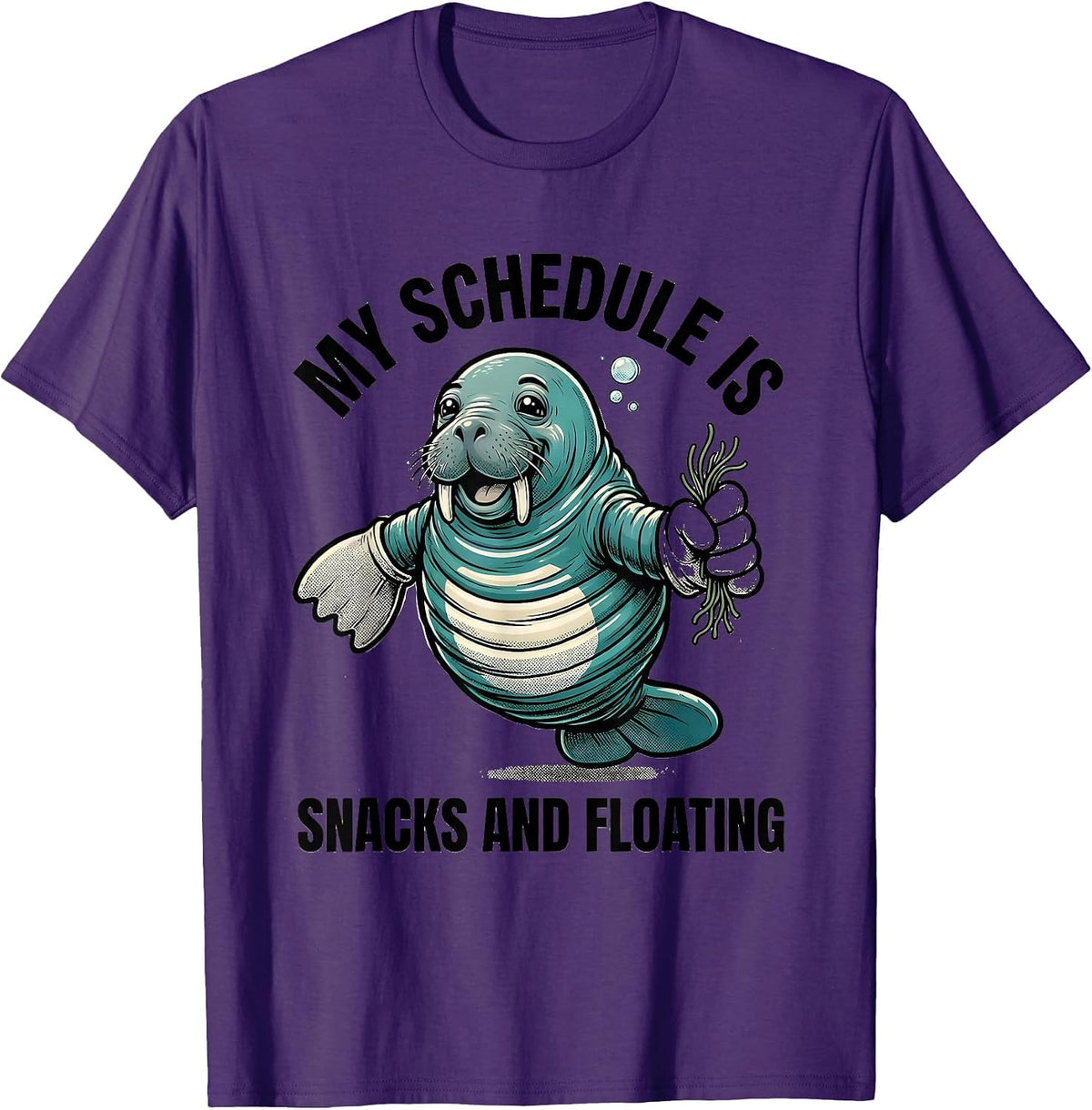 Men's My Schedule Is Snacks And Floating Funny Manatee Sea Animal T-Shirt - Purple