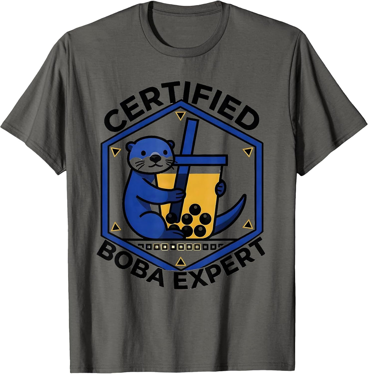 Certified Boba Expert Kawaii Anime Otter Boba Tea Birthday T-Shirt - Asphalt Grey