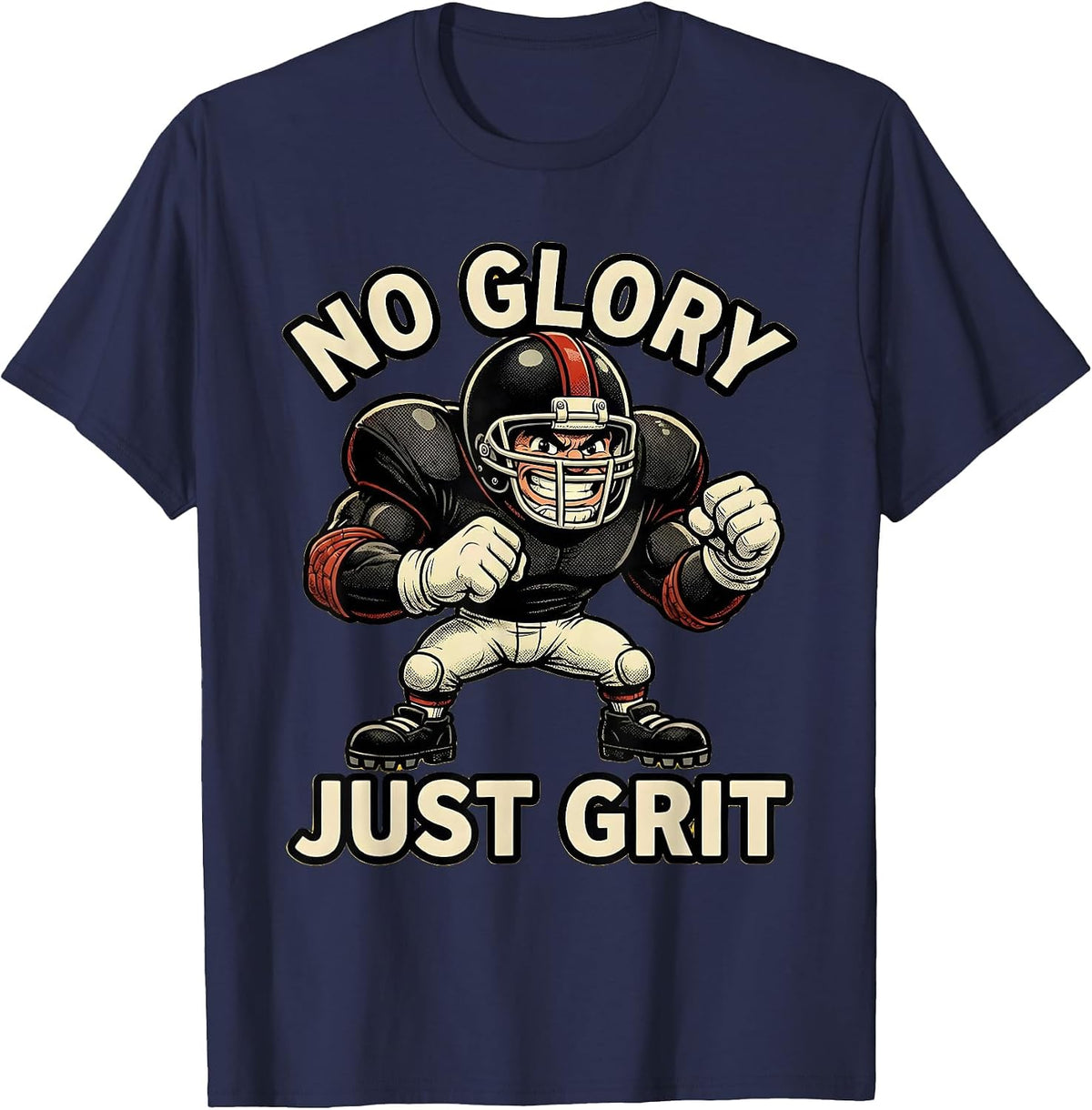 No Glory Just Grit Football Lineman Shield Design T-Shirt - Navy Blue
