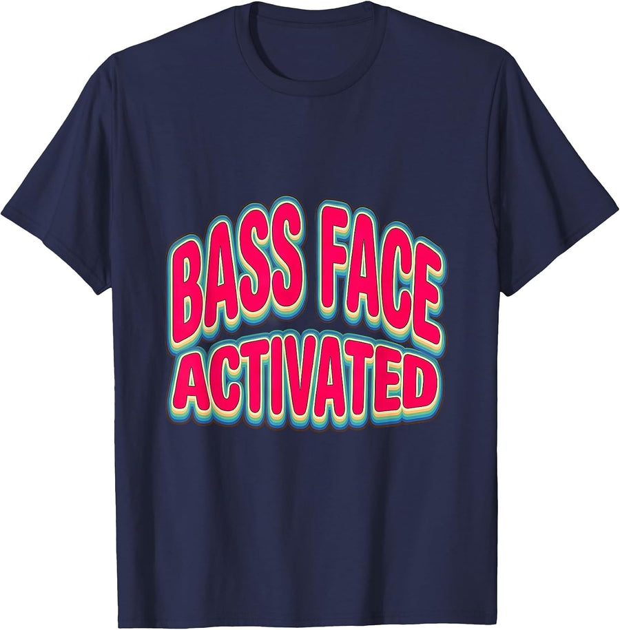 Bass Face Activated Funny Fishing Design T-Shirt - Navy Blue