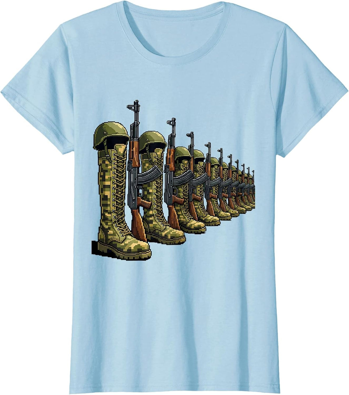 Army Men Boots Rifles Helmets Memorial Graphic T-Shirt - Baby Blue