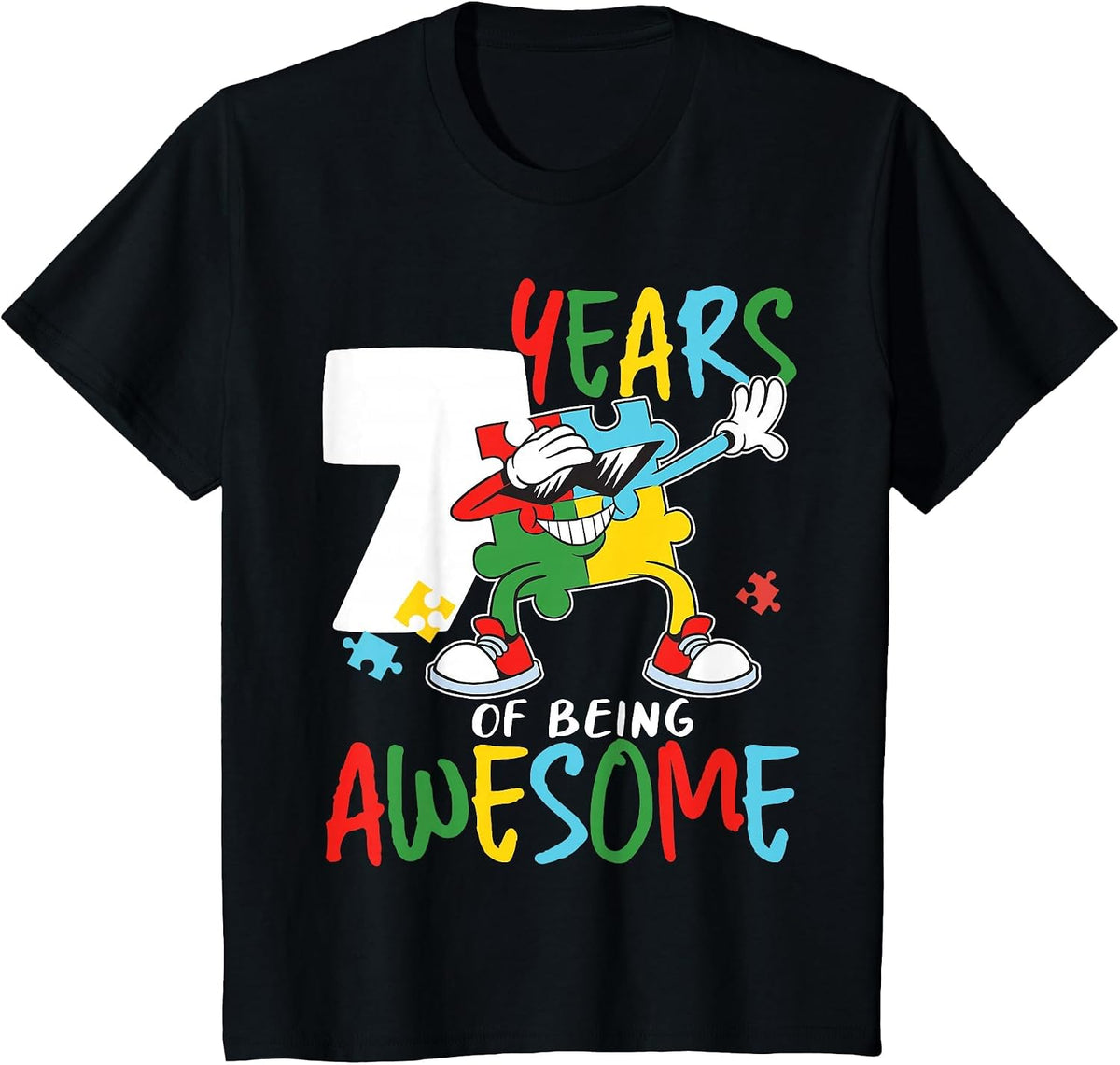 7 Year Old Birthday Autistic Boy Girl Autism Awareness T-Shirt - Black