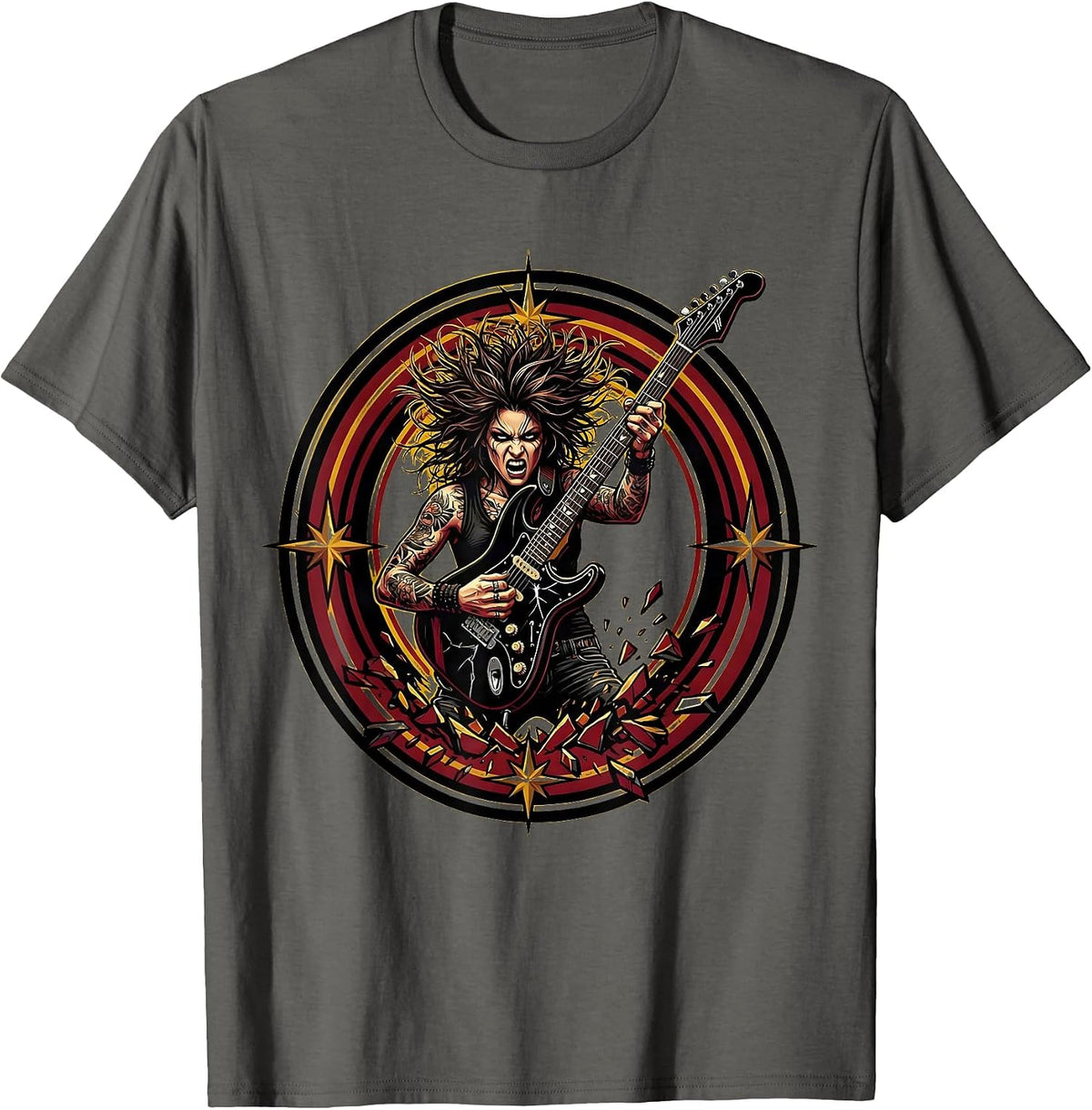 Riot Grrrl Guitar Smash Stage Illustration T-Shirt - Asphalt Grey