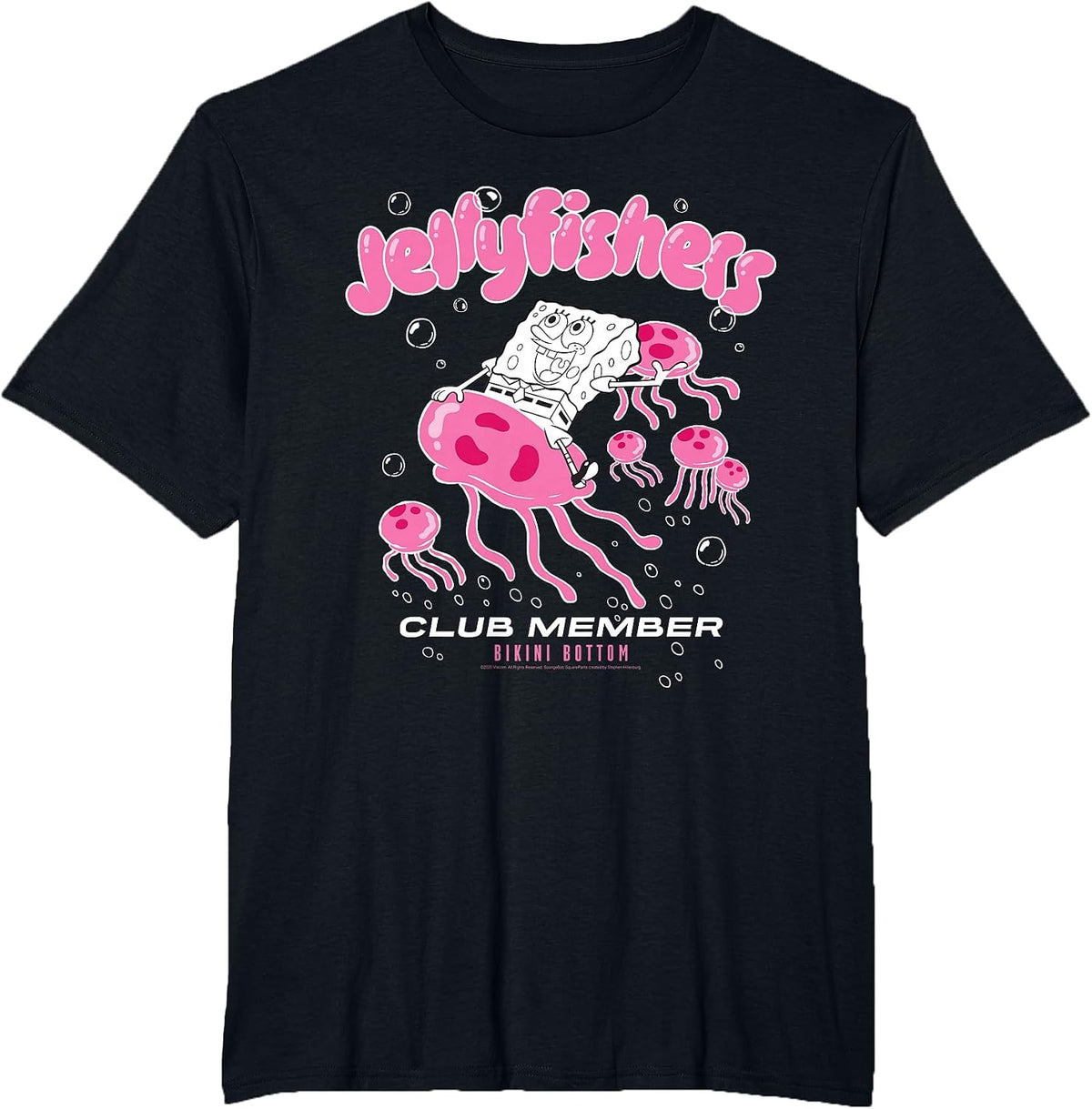 Spongebob Squarepants Jellyfishers Club Member Cartoon T-Shirt - Black