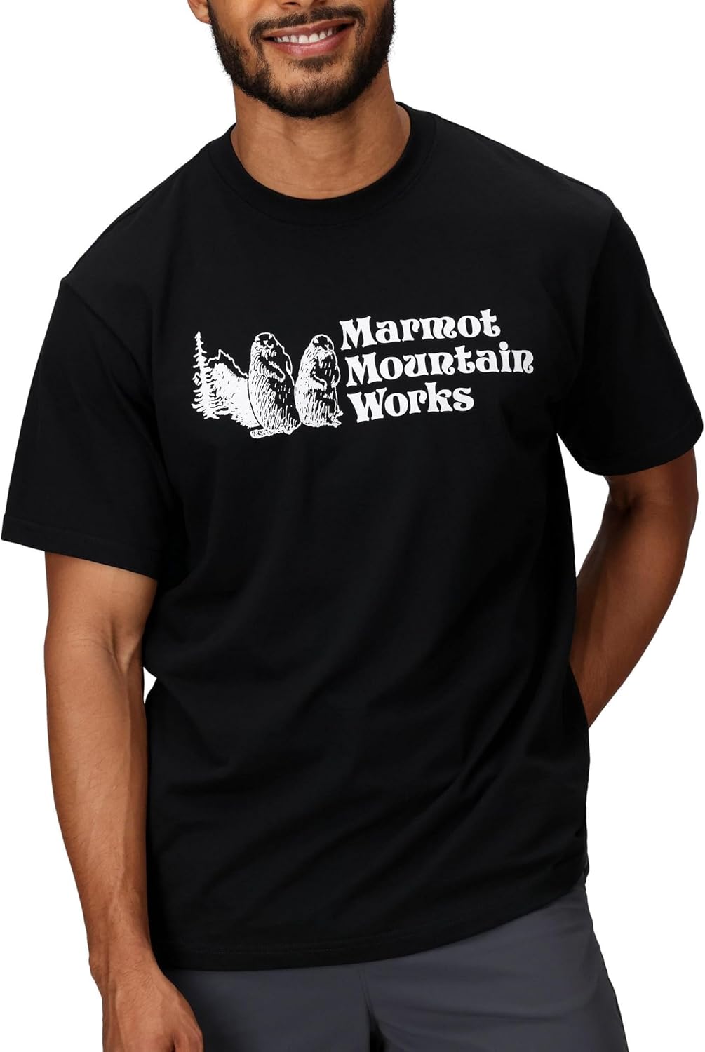 MARMOT Men's MMW Short-Sleeve Tee - Screen Printed Graphic on Soft, Breathable, Eco-Friendly Cotton/Poly Blend - Black