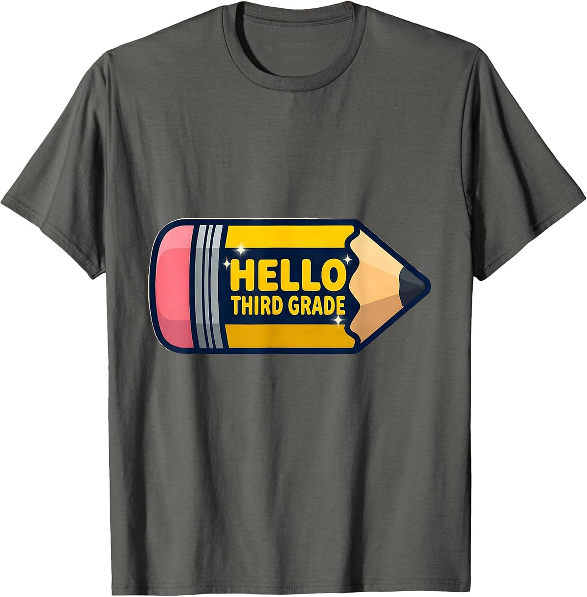 Hello Third Grade Cute Back to School Pencil Teacher Girl T-Shirt - Asphalt Grey