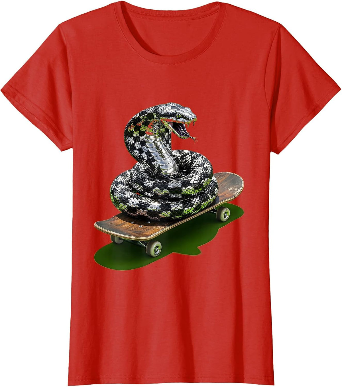 Y2K Snake Checkerboard Skateboard Graphic Tee T-Shirt - Red